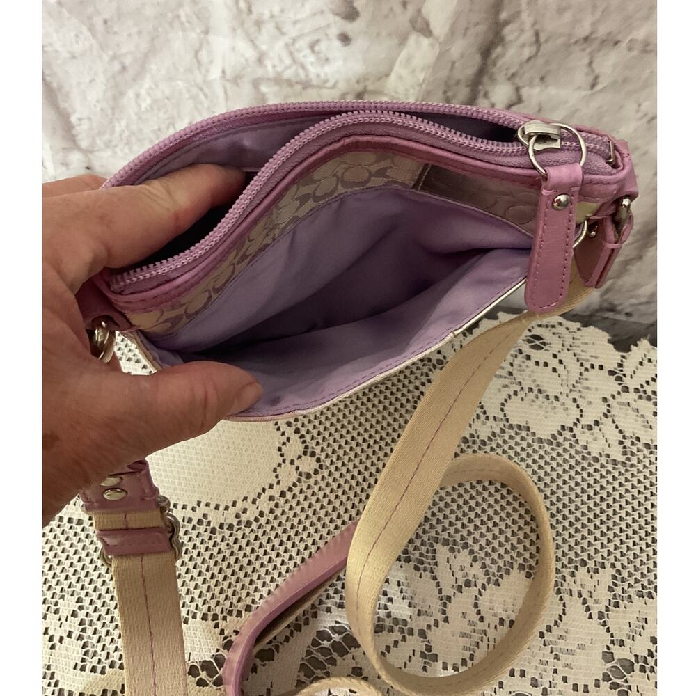 Coach Signature Patchwork Swingpack Lavender Silv… - image 3